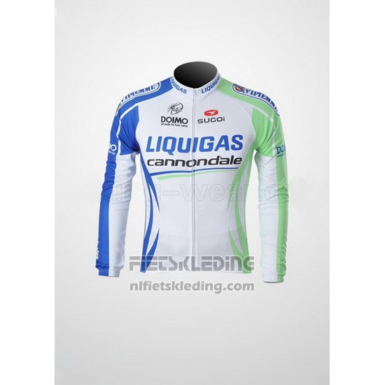 2011 Fietskleding Liquigas Cannondale Wit en Groen Lange Mouwen en Koersbroek